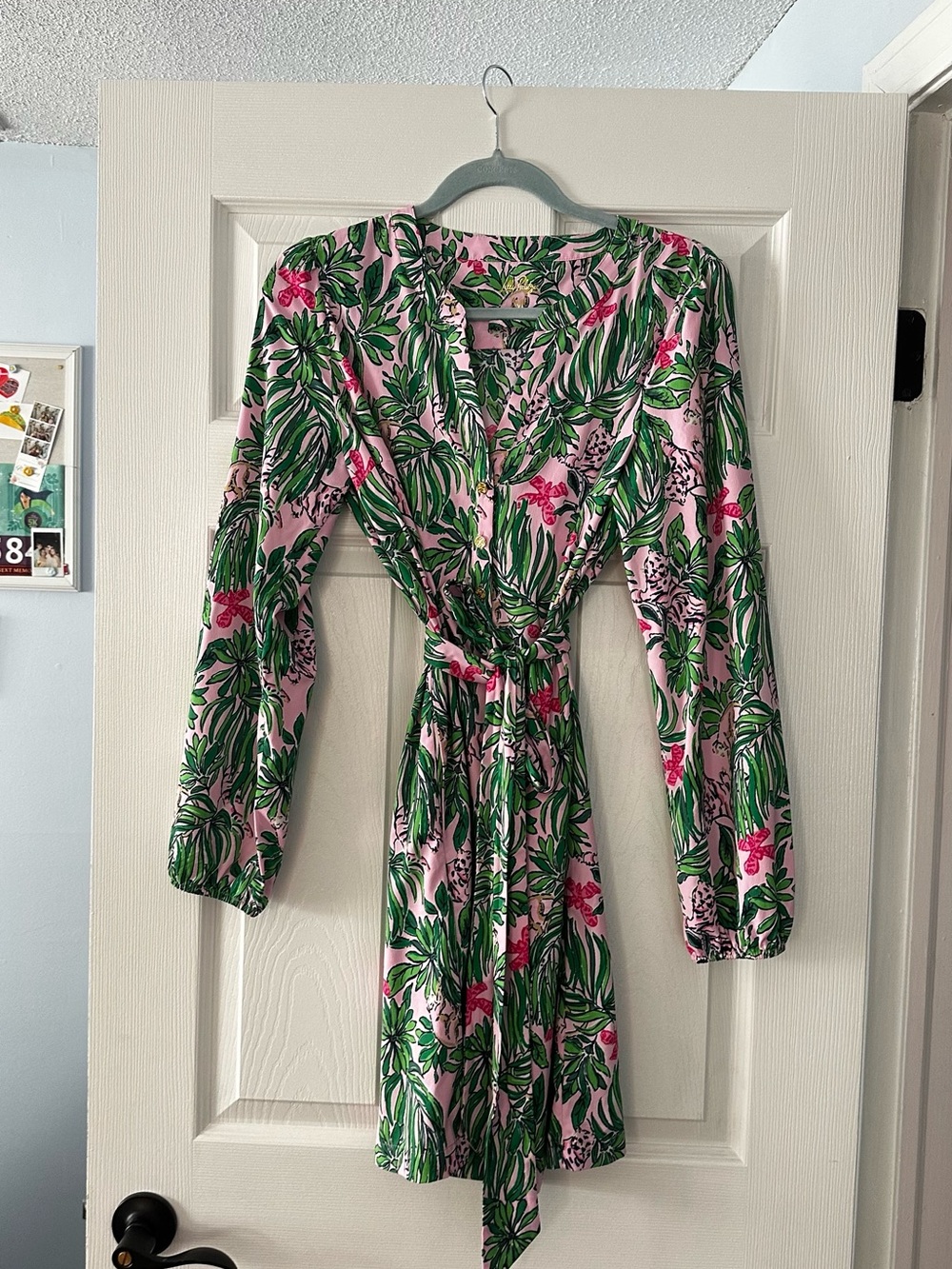 Lilly Pulitzer Pink & Green Tie-Waist Long Sleeve Dress